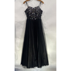 Blondie Niles Sz 9 Corset Gem Mesh Black Maxi Dress Event Sleeveless Romantic